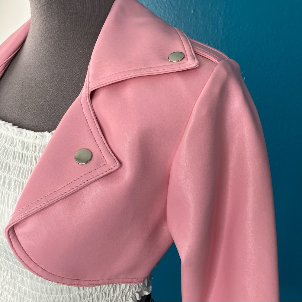 Pinup Couture Pink Vegan Leather Motorcycle Jacket Cropped Bolero Size XS - Picture 8 of 16